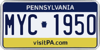 PA license plate MYC1950