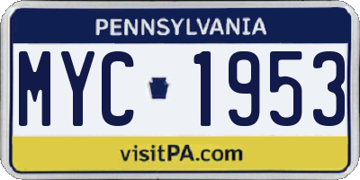 PA license plate MYC1953