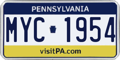 PA license plate MYC1954