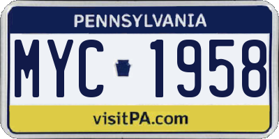 PA license plate MYC1958