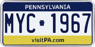 PA license plate MYC1967