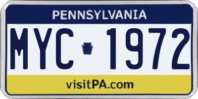 PA license plate MYC1972