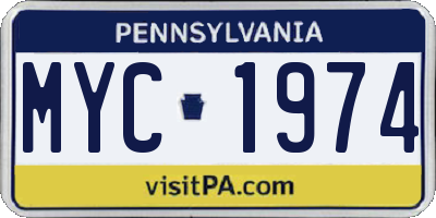 PA license plate MYC1974