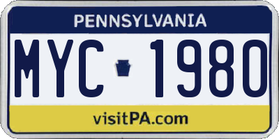 PA license plate MYC1980