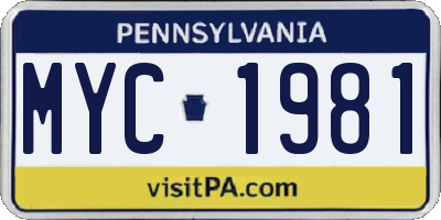 PA license plate MYC1981