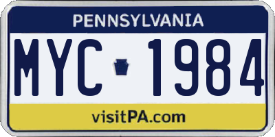 PA license plate MYC1984