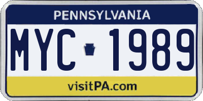 PA license plate MYC1989