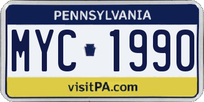 PA license plate MYC1990