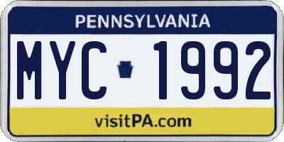 PA license plate MYC1992