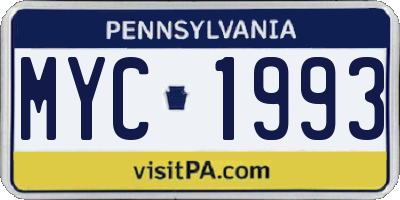 PA license plate MYC1993