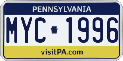 PA license plate MYC1996