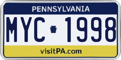 PA license plate MYC1998