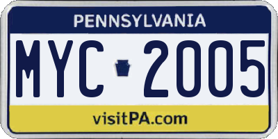 PA license plate MYC2005