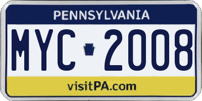 PA license plate MYC2008