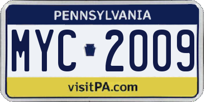 PA license plate MYC2009