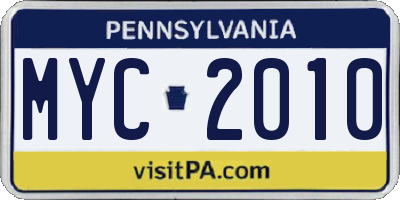 PA license plate MYC2010