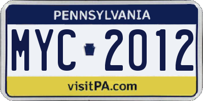 PA license plate MYC2012