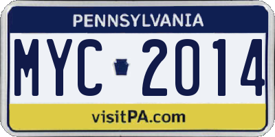 PA license plate MYC2014