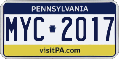 PA license plate MYC2017