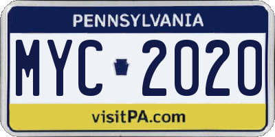PA license plate MYC2020