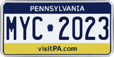 PA license plate MYC2023
