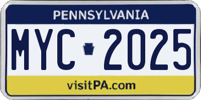 PA license plate MYC2025
