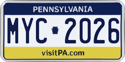 PA license plate MYC2026
