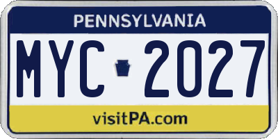 PA license plate MYC2027