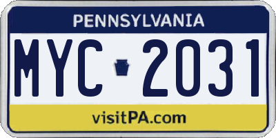 PA license plate MYC2031