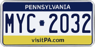 PA license plate MYC2032
