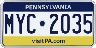 PA license plate MYC2035