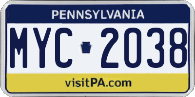 PA license plate MYC2038