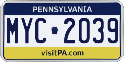 PA license plate MYC2039