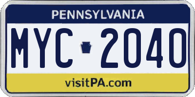 PA license plate MYC2040