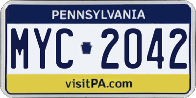 PA license plate MYC2042