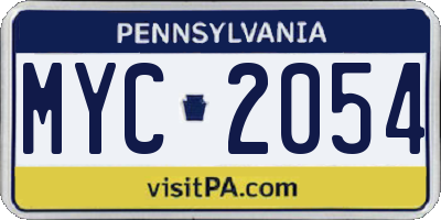 PA license plate MYC2054