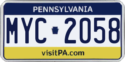 PA license plate MYC2058
