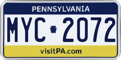 PA license plate MYC2072