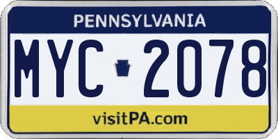 PA license plate MYC2078