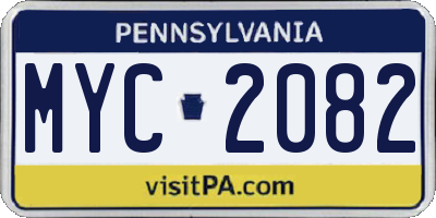 PA license plate MYC2082