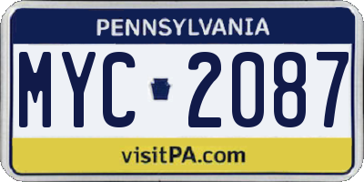 PA license plate MYC2087