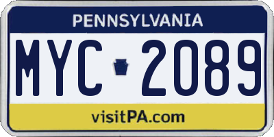 PA license plate MYC2089