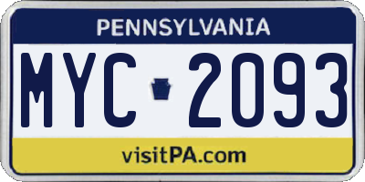 PA license plate MYC2093