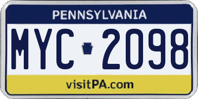 PA license plate MYC2098