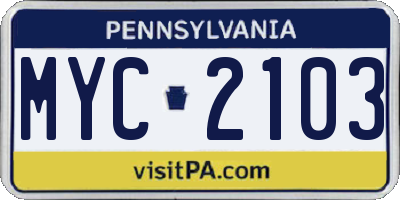 PA license plate MYC2103