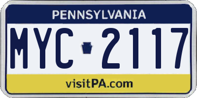 PA license plate MYC2117