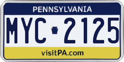 PA license plate MYC2125