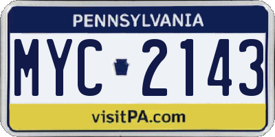 PA license plate MYC2143