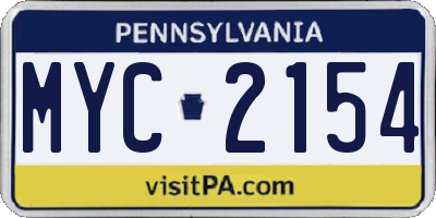 PA license plate MYC2154