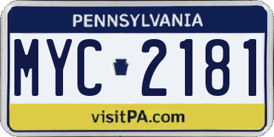 PA license plate MYC2181